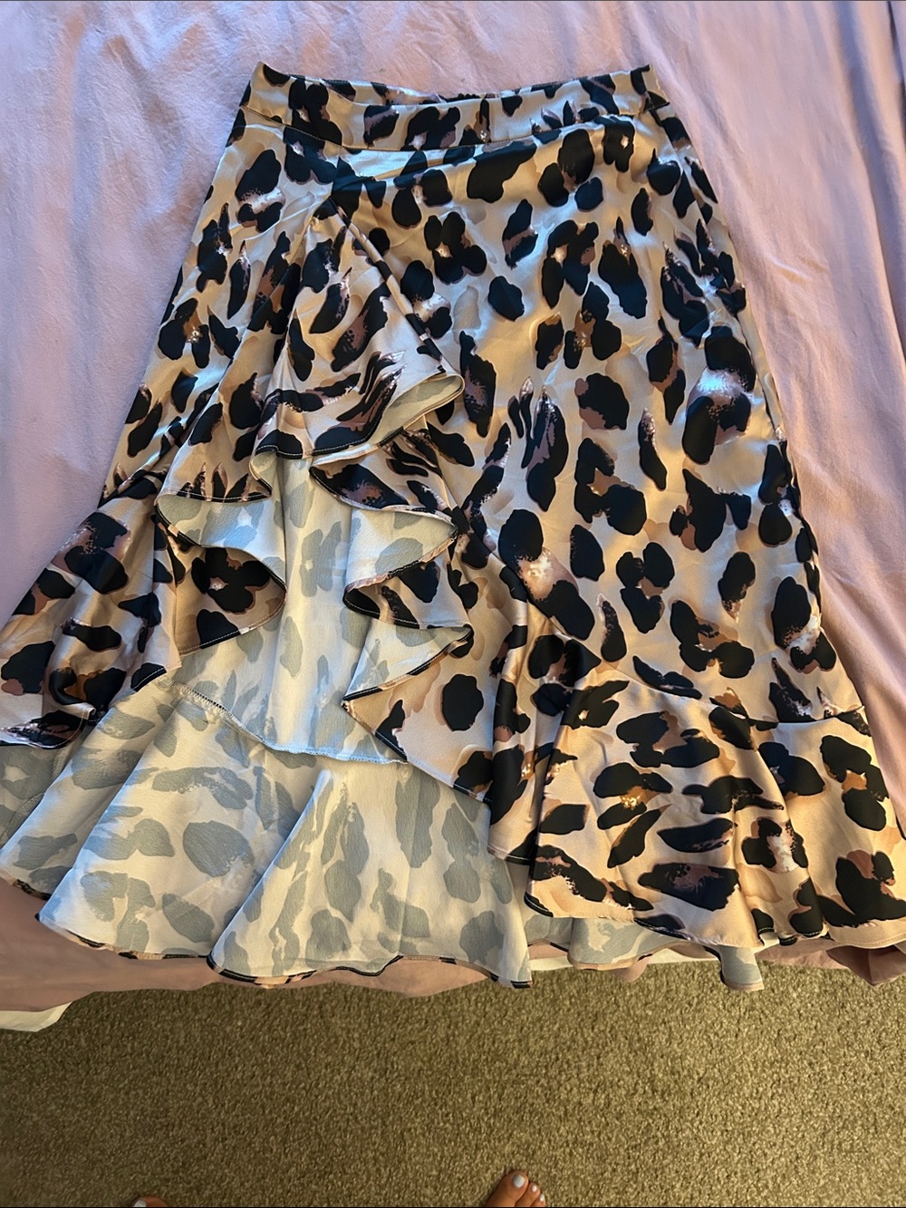 Leopard Ruffle Midi Skirt - Black & Cream